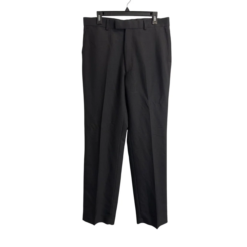 JF J.Ferrar Mens Black Dress Pants Flat Front Trousers 34x34 Modern Fit